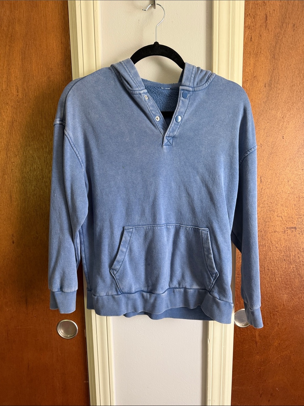 Casual Blue Hooded Pullover Shirt